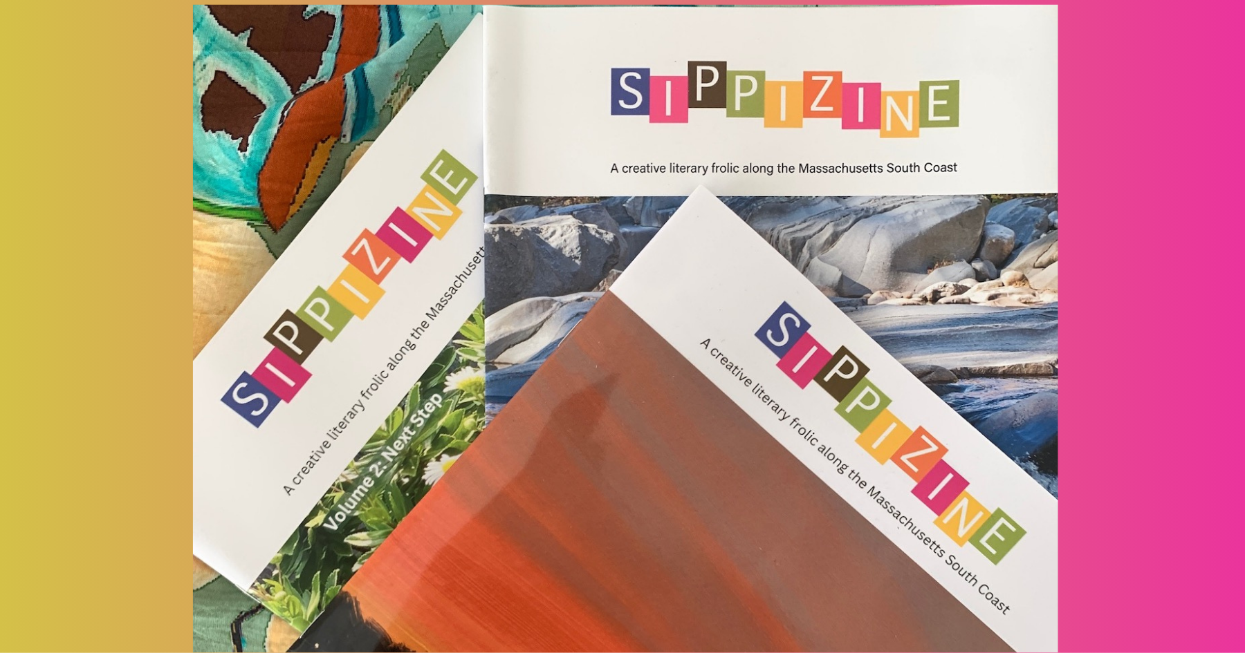Print copies of Sippizine on a colorful background